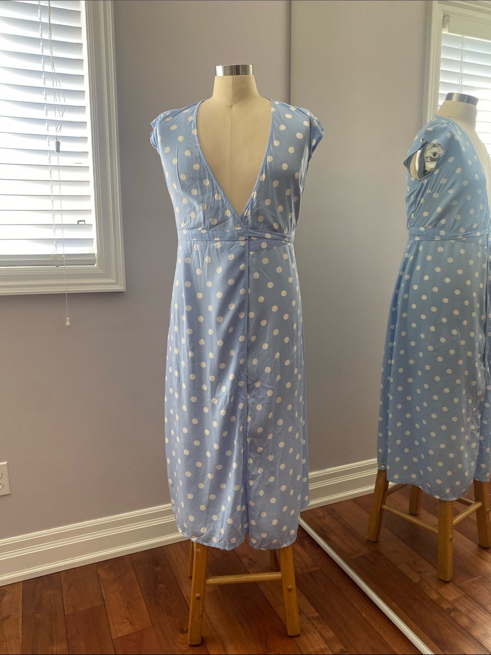 J .crew baby blue white polka dots long dress ladies size XS